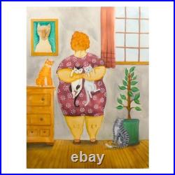 Woman Cat Lover Portrait Homebody Original Folk Art Painting 9×12 in Potocki Woman Cat Lover Portrait Homebody Original Folk Art Painting 9×12 in Potocki