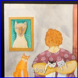 Woman Cat Lover Portrait Homebody Original Folk Art Painting 9×12 in Potocki Woman Cat Lover Portrait Homebody Original Folk Art Painting 9×12 in Potocki