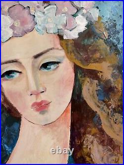 Woman Portrait Modern Original Painting Abstract Outsider Face Art 24x18