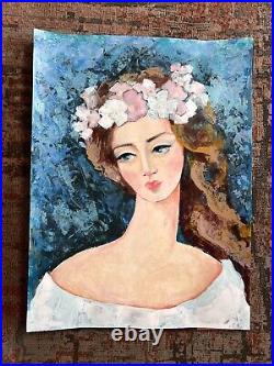 Woman Portrait Modern Original Painting Abstract Outsider Face Art 24x18