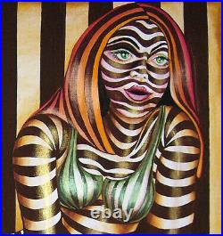 Woman portrait pop art modern optical contemporary painting figurative abstract