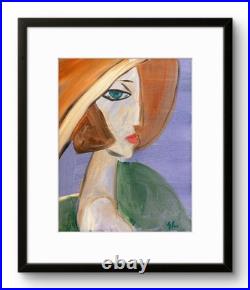 Woman wearing Hat Unique Abstract Expressionism Modern Wall Art Canvas 14x11
