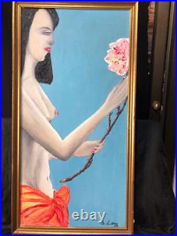Woman with Flower original painting signed J Lang
