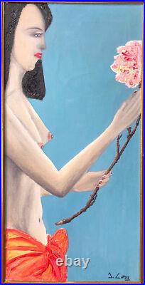 Woman with Flower original painting signed J Lang