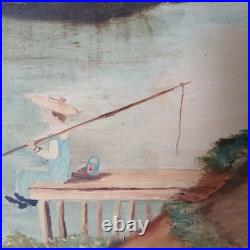 Wonderful Folk Art Painting Oil on Board by Evelyn Johnson