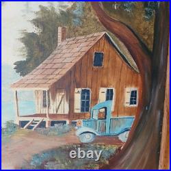 Wonderful Folk Art Painting Oil on Board by Evelyn Johnson