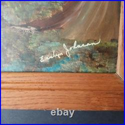 Wonderful Folk Art Painting Oil on Board by Evelyn Johnson
