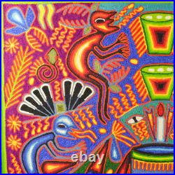 Yarn Painting Huichol Art 23x23 Mexican Hand Beaded Crafts H646 Magia Mexica